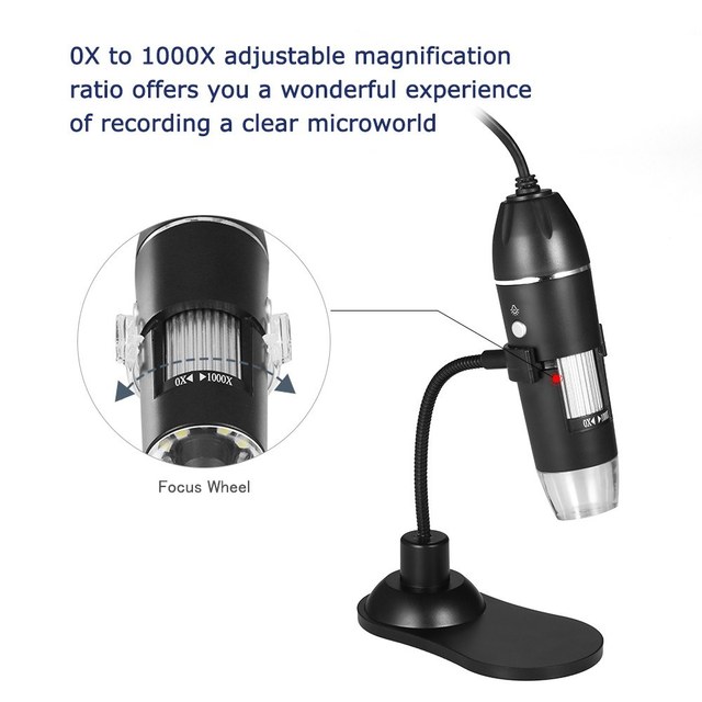 Cyfrowy mikroskop USB z funkcją zoomu i kamerą, lupa z podświetlanym szkłem o powiększeniu 1000x z uchwytem i podstawą - Wianko - 12