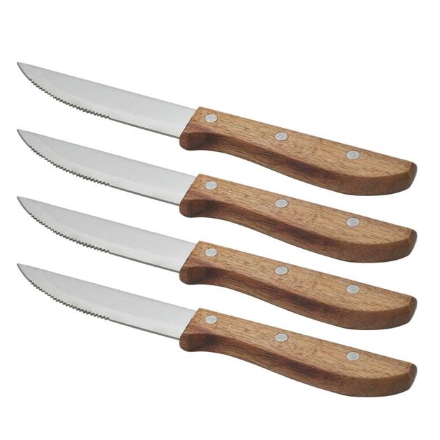 Komplet 2-10 noży do steków z drewnianą rękojeścią, ostrzem ząbkowanym i długością ostrza 10 cali - Wianko - 13