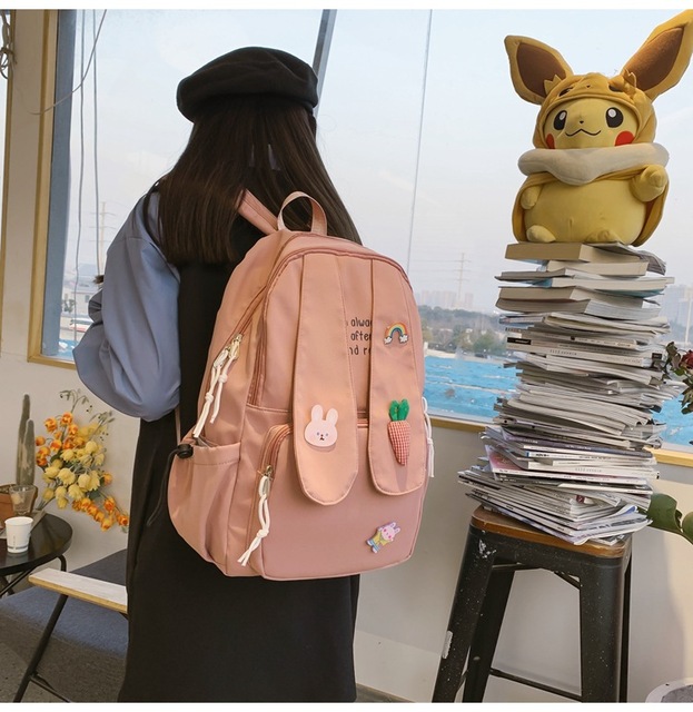 Plecak z długimi uszami królika Kawaii dla dziewczyn i kobiet, w stylu Cartoon Anime Bunny Ear, idealny dla nastolatek i studentek - Wianko - 6