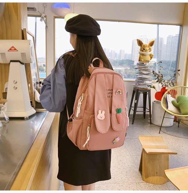 Plecak z długimi uszami królika Kawaii dla dziewczyn i kobiet, w stylu Cartoon Anime Bunny Ear, idealny dla nastolatek i studentek - Wianko - 7