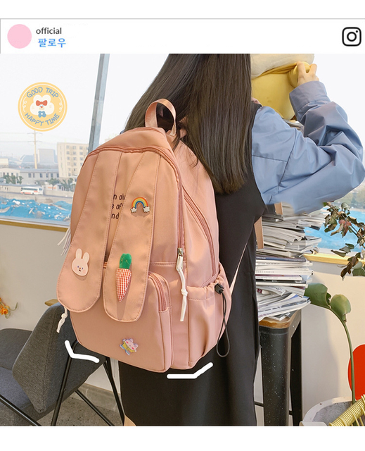 Plecak z długimi uszami królika Kawaii dla dziewczyn i kobiet, w stylu Cartoon Anime Bunny Ear, idealny dla nastolatek i studentek - Wianko - 1