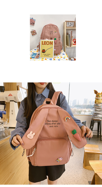Plecak z długimi uszami królika Kawaii dla dziewczyn i kobiet, w stylu Cartoon Anime Bunny Ear, idealny dla nastolatek i studentek - Wianko - 5