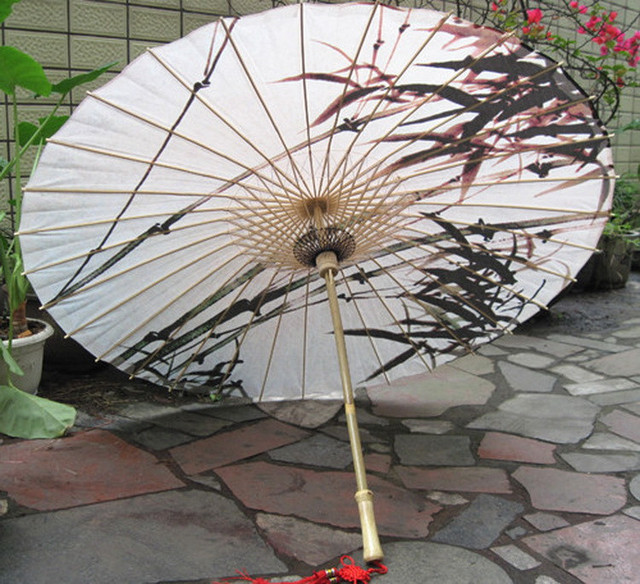 Klasyczny parasol dekoracyjny z bambusa w kolorze zielonym - rzemiosło chińskie, malowane naoliwionym papierem - Wianko - 4