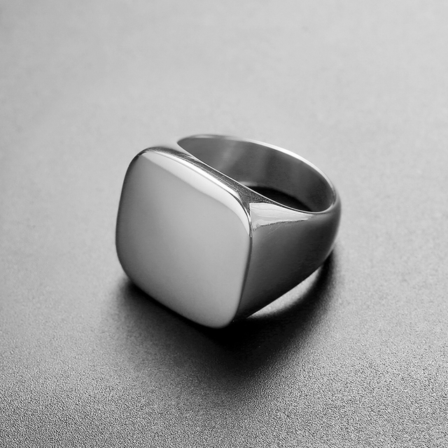 Duże, klasyczne pierścionki kwadratowe w kolorze srebrnym i czarnym dla mężczyzn z sygnetem, wykonane ze stali nierdzewnej - Wianko - 5