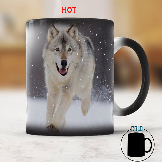 Kubek King Wolf Ceramic Heat Sensitive Color Changing 350ml Coffee Tea Surprise Gift Cup - Wianko - 1
