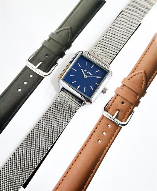 Srebrny kwadratowy wąski zegarek damski, wodoodporna stal nierdzewna, siatkowa opaska, kwarcowy mechanizm, niebieska tarcza - Wianko - 8