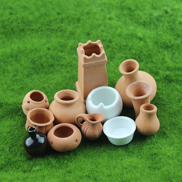 Ceramiczny model doniczki z ręcznie robionymi kwiatami w skali 1/12 do lalkowego wyposażenia kuchni - Wianko - 7
