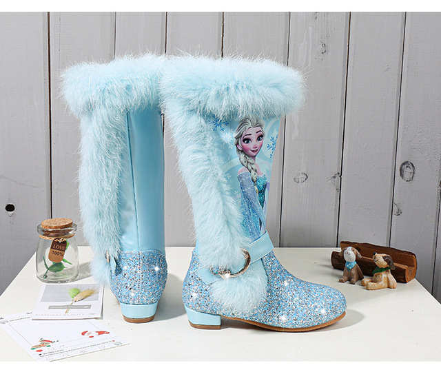 Buty zimowe Nina na niskim obcasie z futrem królika w kolorach niebieskim i różowym, rozmiar 4 #20/10D50 - Wianko - 10