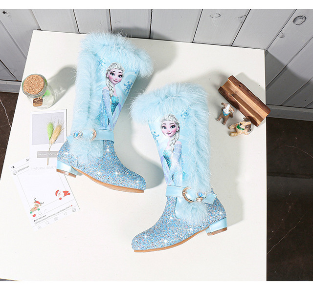 Buty zimowe Nina na niskim obcasie z futrem królika w kolorach niebieskim i różowym, rozmiar 4 #20/10D50 - Wianko - 9