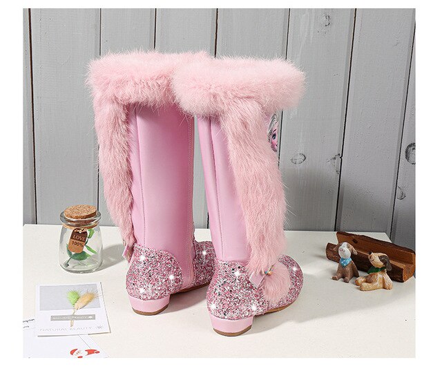Buty zimowe Nina na niskim obcasie z futrem królika w kolorach niebieskim i różowym, rozmiar 4 #20/10D50 - Wianko - 5