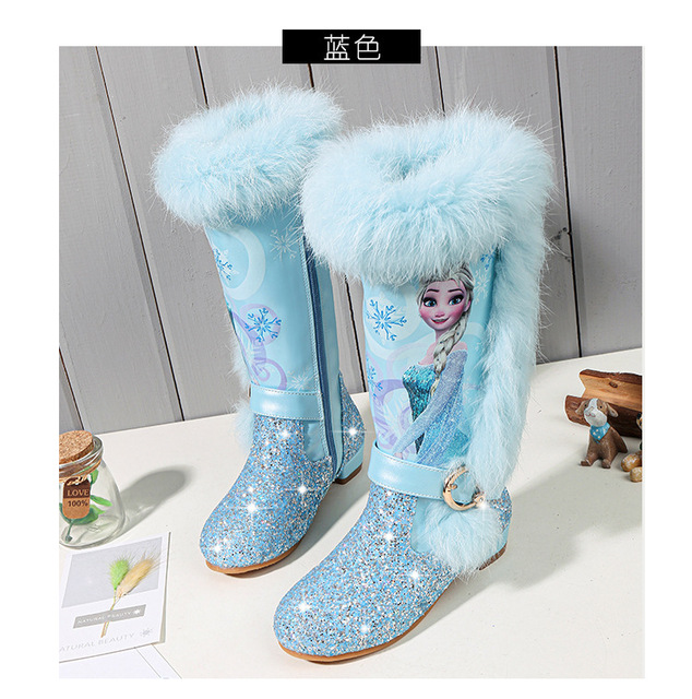 Buty zimowe Nina na niskim obcasie z futrem królika w kolorach niebieskim i różowym, rozmiar 4 #20/10D50 - Wianko - 7
