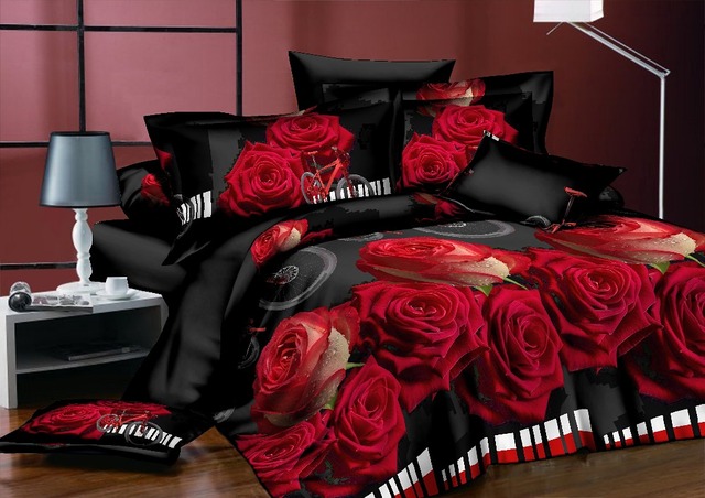 Zestaw pościeli 3D - luksusowy pozostwowy kwiat róży King Sheet - pościel i poszewki na łóżko dla dorosłych - wysoka jakość - Wianko - 15