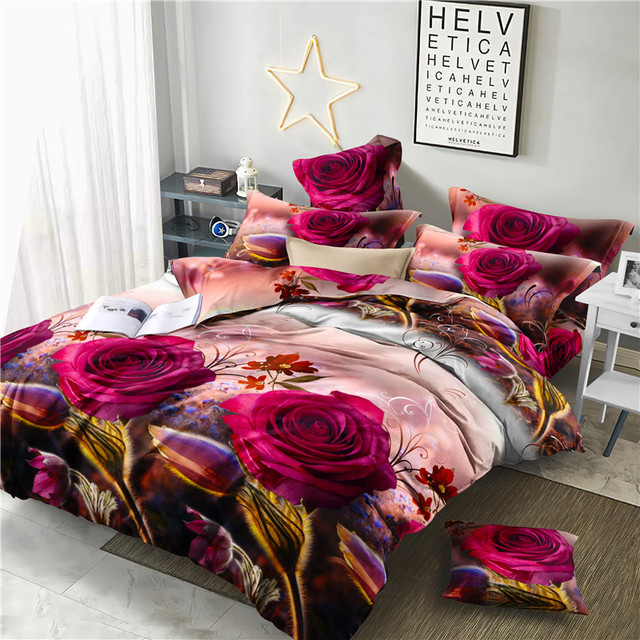 Zestaw pościeli 3D - luksusowy pozostwowy kwiat róży King Sheet - pościel i poszewki na łóżko dla dorosłych - wysoka jakość - Wianko - 3