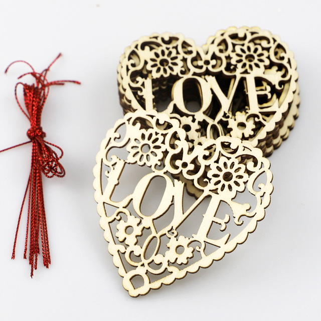 10 drewnianych ozdób w kształcie serca - wiszące tagi Love Heart do dekoracji na Walentynki i śluby - Wianko - 8