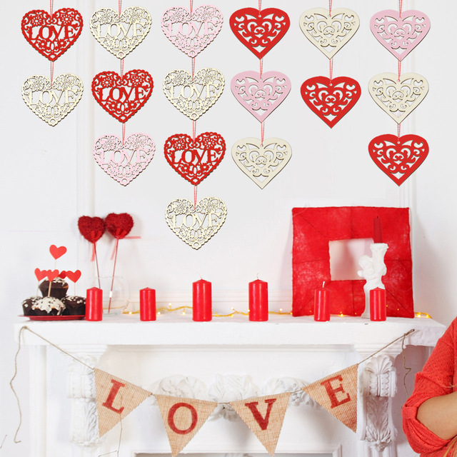 10 drewnianych ozdób w kształcie serca - wiszące tagi Love Heart do dekoracji na Walentynki i śluby - Wianko - 5