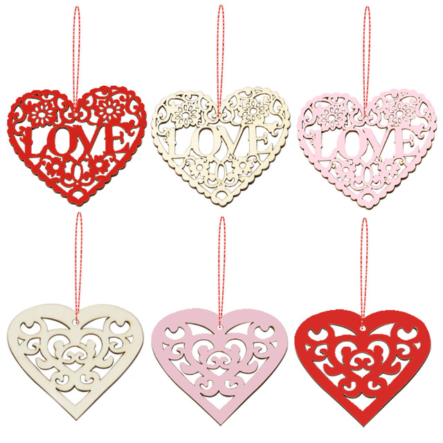 10 drewnianych ozdób w kształcie serca - wiszące tagi Love Heart do dekoracji na Walentynki i śluby - Wianko - 2