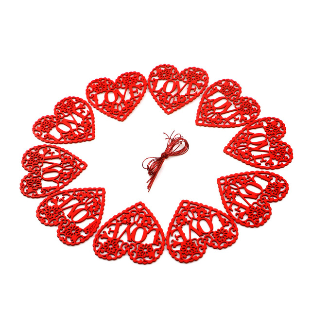 10 drewnianych ozdób w kształcie serca - wiszące tagi Love Heart do dekoracji na Walentynki i śluby - Wianko - 7