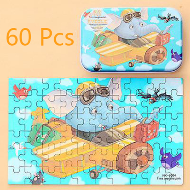 Drewniane puzzle Montessori, 60 sztuk, dla dzieci 2-4 lata, gra edukacyjna - Wianko - 6