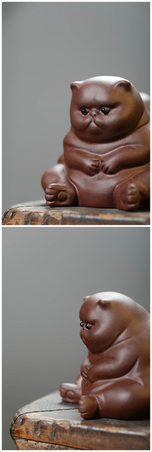 Ręcznie robiona figurka kotka ze specjalnej purpurowej gliny Yixing Boutique, idealna ozdoba na biurko i prezent - Wianko - 4