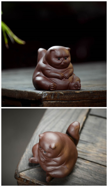 Ręcznie robiona figurka kotka ze specjalnej purpurowej gliny Yixing Boutique, idealna ozdoba na biurko i prezent - Wianko - 2