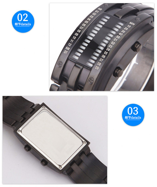 Zegarek męski Lava - wodoodporny 50m, dwurzędowy LED, stalowy pasek, elektroniczny sportowy zegarek - Wianko - 9