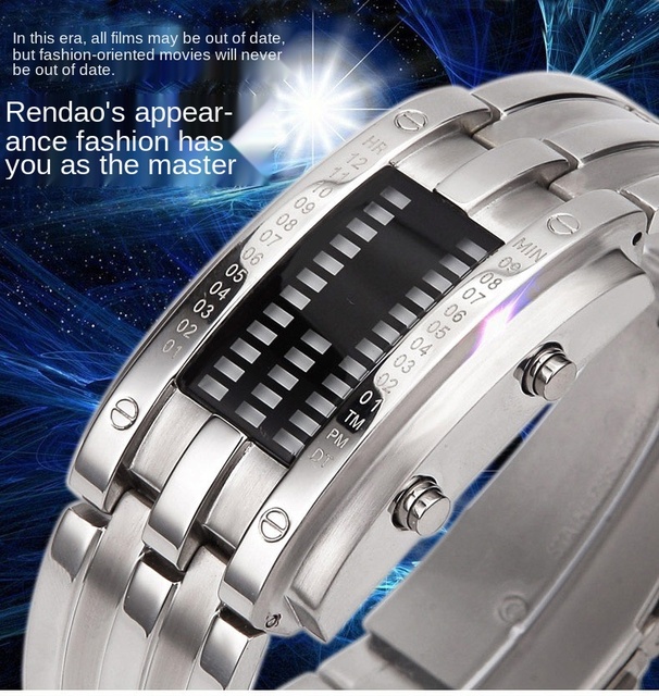 Zegarek męski Lava - wodoodporny 50m, dwurzędowy LED, stalowy pasek, elektroniczny sportowy zegarek - Wianko - 7