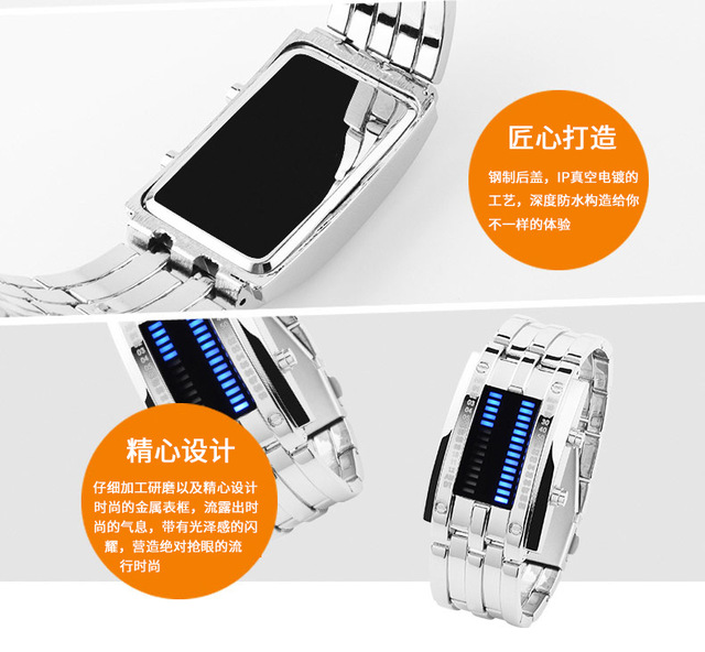 Zegarek męski Lava - wodoodporny 50m, dwurzędowy LED, stalowy pasek, elektroniczny sportowy zegarek - Wianko - 21