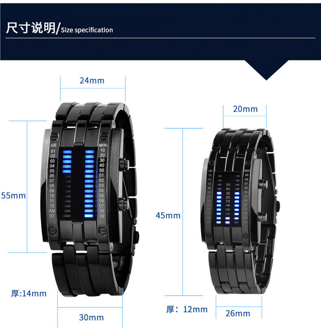 Zegarek męski Lava - wodoodporny 50m, dwurzędowy LED, stalowy pasek, elektroniczny sportowy zegarek - Wianko - 3