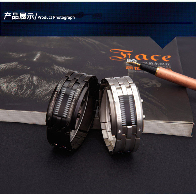 Zegarek męski Lava - wodoodporny 50m, dwurzędowy LED, stalowy pasek, elektroniczny sportowy zegarek - Wianko - 12