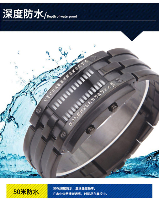 Zegarek męski Lava - wodoodporny 50m, dwurzędowy LED, stalowy pasek, elektroniczny sportowy zegarek - Wianko - 11