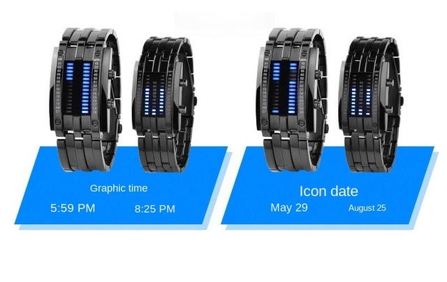 Zegarek męski Lava - wodoodporny 50m, dwurzędowy LED, stalowy pasek, elektroniczny sportowy zegarek - Wianko - 6