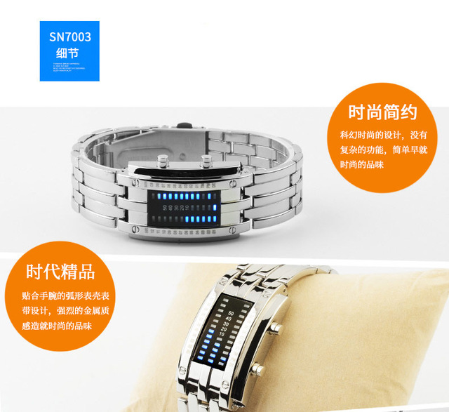 Zegarek męski Lava - wodoodporny 50m, dwurzędowy LED, stalowy pasek, elektroniczny sportowy zegarek - Wianko - 19