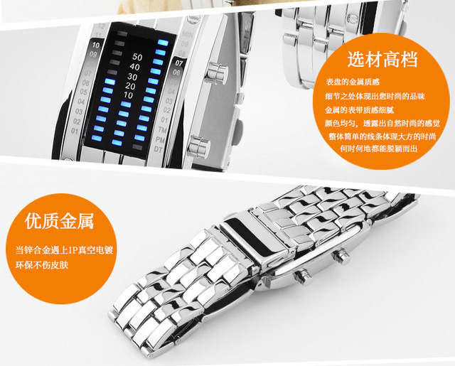 Zegarek męski Lava - wodoodporny 50m, dwurzędowy LED, stalowy pasek, elektroniczny sportowy zegarek - Wianko - 20