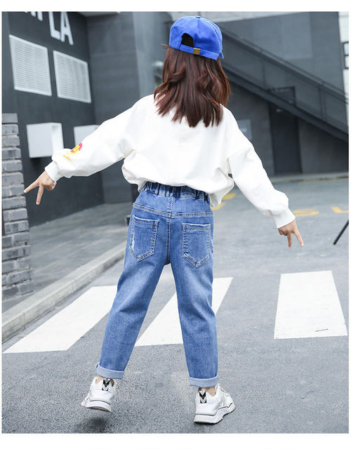 2021 wiosenne i jesienne spodnie jeansowe dziewczęce z koronką w średnim wieku na elastycznej talii - Wianko - 18