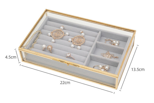 Skrzynka na biżuterię - metalowa, szklana, koronkowa, z aksamitną szufladą - Wianko - 1