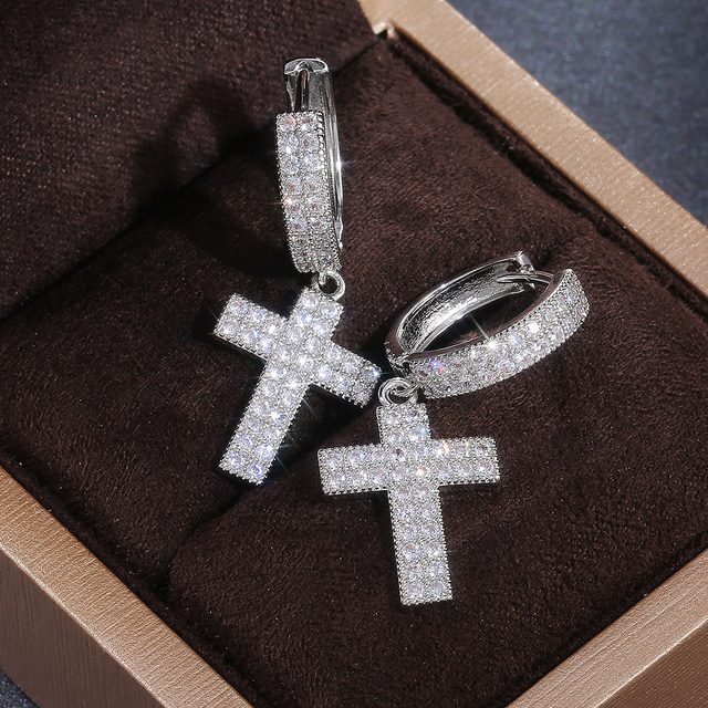 Luksusowe srebrne kolczyki wiszące Huitan z krzyżem - stylowe dodatki dla kobiet, idealne do różnych okazji w koreańskim stylu - Wianko - 3