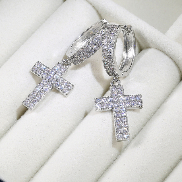 Luksusowe srebrne kolczyki wiszące Huitan z krzyżem - stylowe dodatki dla kobiet, idealne do różnych okazji w koreańskim stylu - Wianko - 5