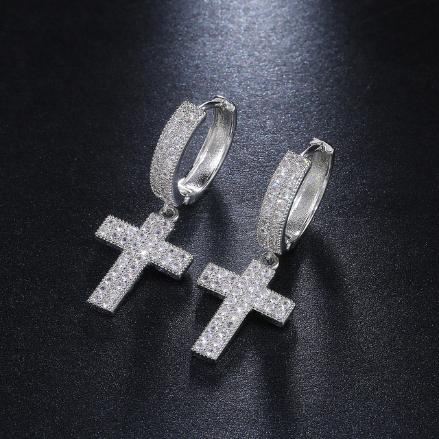 Luksusowe srebrne kolczyki wiszące Huitan z krzyżem - stylowe dodatki dla kobiet, idealne do różnych okazji w koreańskim stylu - Wianko - 1