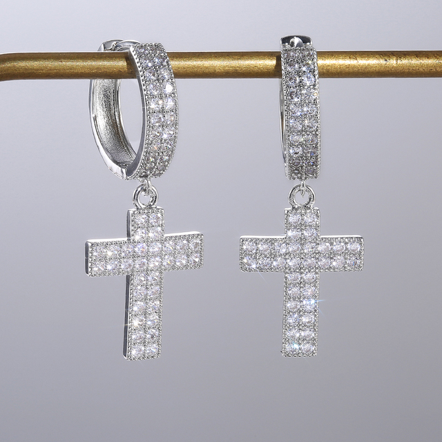 Luksusowe srebrne kolczyki wiszące Huitan z krzyżem - stylowe dodatki dla kobiet, idealne do różnych okazji w koreańskim stylu - Wianko - 4