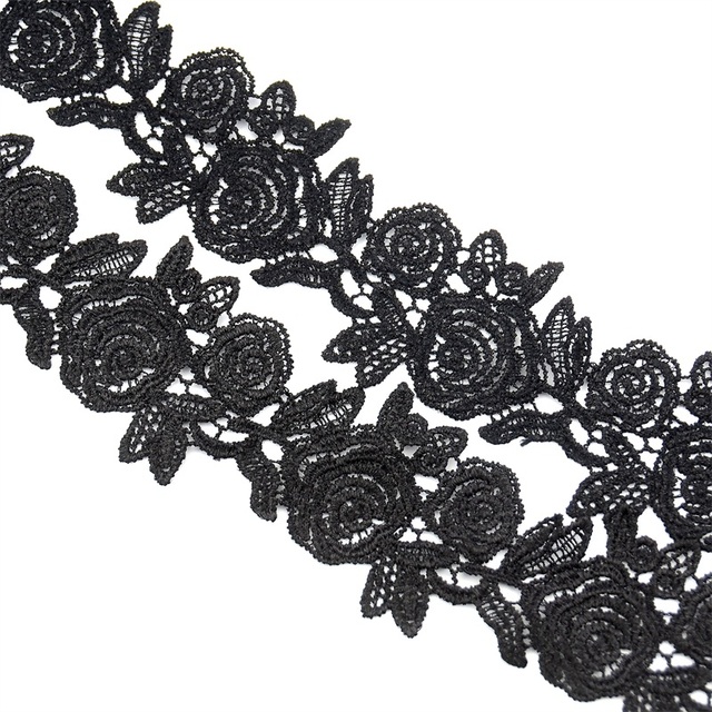 Koronka taśma czarna róża 100CM afrykańska tkanina ślubna DIY aplikacja haft dodatki krawieckie - Wianko - 23