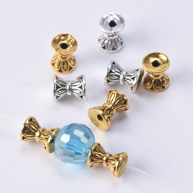 Metalowe koraliki dystansowe w kształcie klepsydry, Antique Gold tybetański srebrny 6.5x5.5mm do wyrobów biżuteryjnych DIY - Wianko - 2
