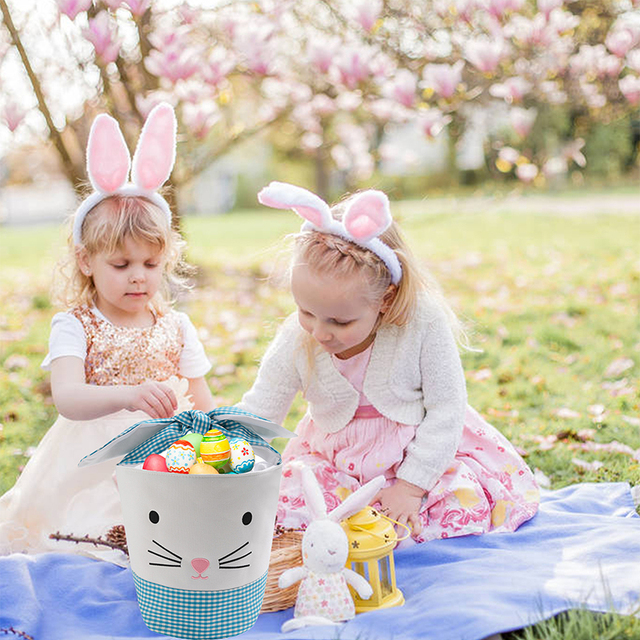 Wielkanocne kosze dla dzieci - wiadro z juty w kształcie królika ze wzorkami na uszkach - prezent na wielkanoc 2022 - Wianko - 29
