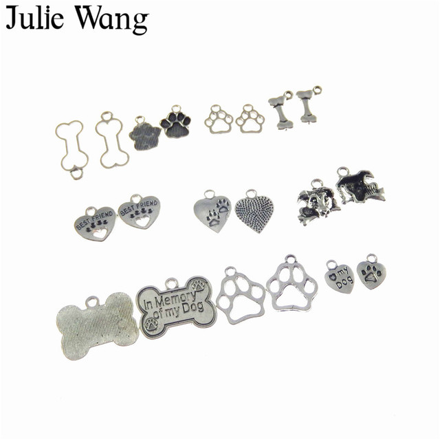 Naszyjnik Julie Wang z 10 sztukami mieszanych kości i śladami psich łapek w kolorze antycznego srebra - biżuteria z sercami - Wianko - 4