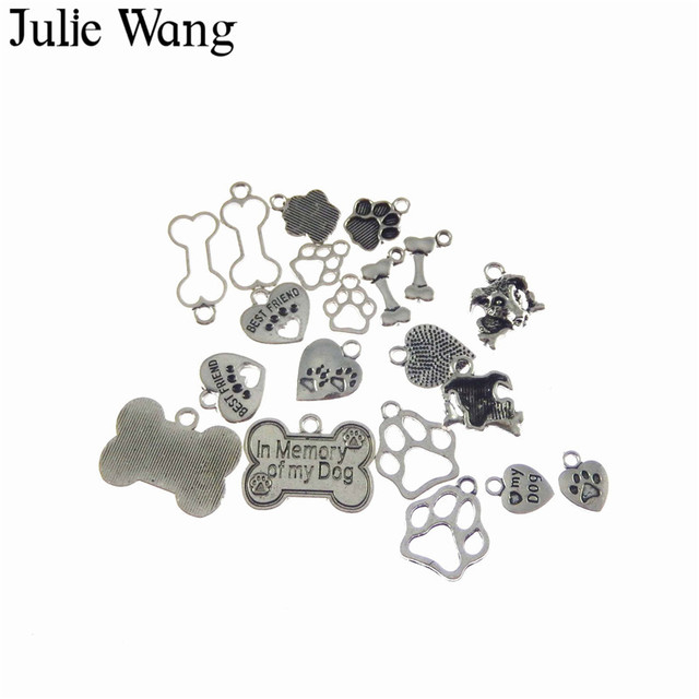 Naszyjnik Julie Wang z 10 sztukami mieszanych kości i śladami psich łapek w kolorze antycznego srebra - biżuteria z sercami - Wianko - 5