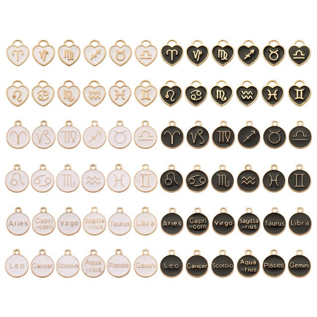 Wisiorek emaliowany w kształcie okrągłego serca z 12 znakami konstelacji, wykonany z stopu Alloy - biżuteryjna charms dla DIY naszyjników i kolczyków - Wianko - 3