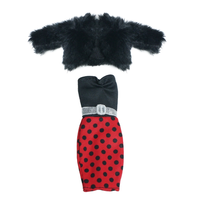 Zestaw strojów dla lalek: czarne futerko płaszcz i czerwona sukienka, idealne na obiadową imprezę lub bal - Wianko - 10