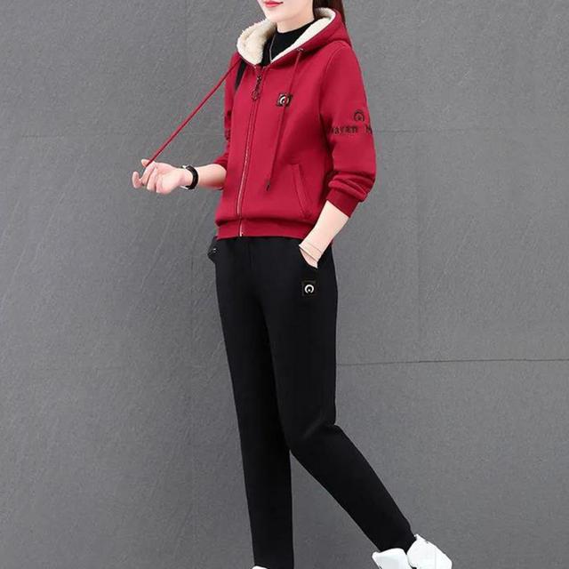Zestaw dresowy damska bluza spodnie sportowy garnitur Jogger z kapturem ciepły i pluszowy - Wianko - 3