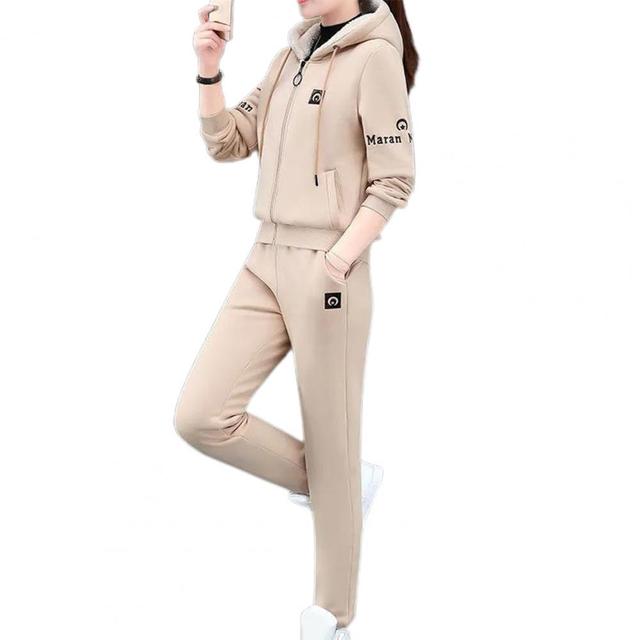 Zestaw dresowy damska bluza spodnie sportowy garnitur Jogger z kapturem ciepły i pluszowy - Wianko - 31