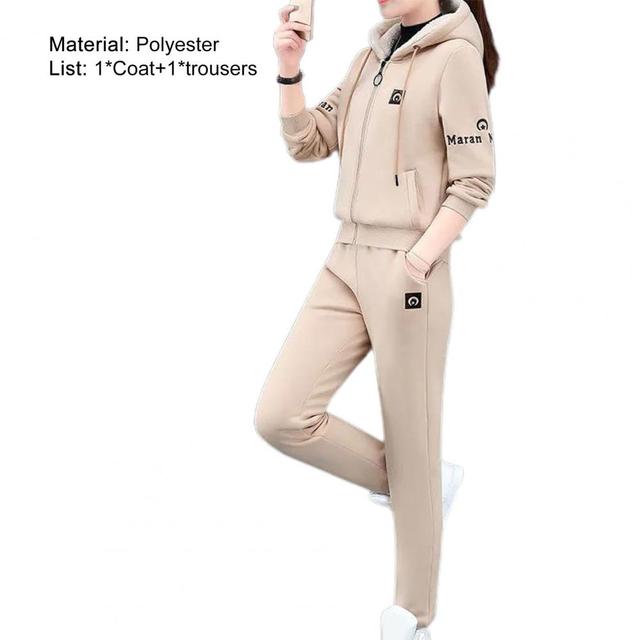 Zestaw dresowy damska bluza spodnie sportowy garnitur Jogger z kapturem ciepły i pluszowy - Wianko - 32