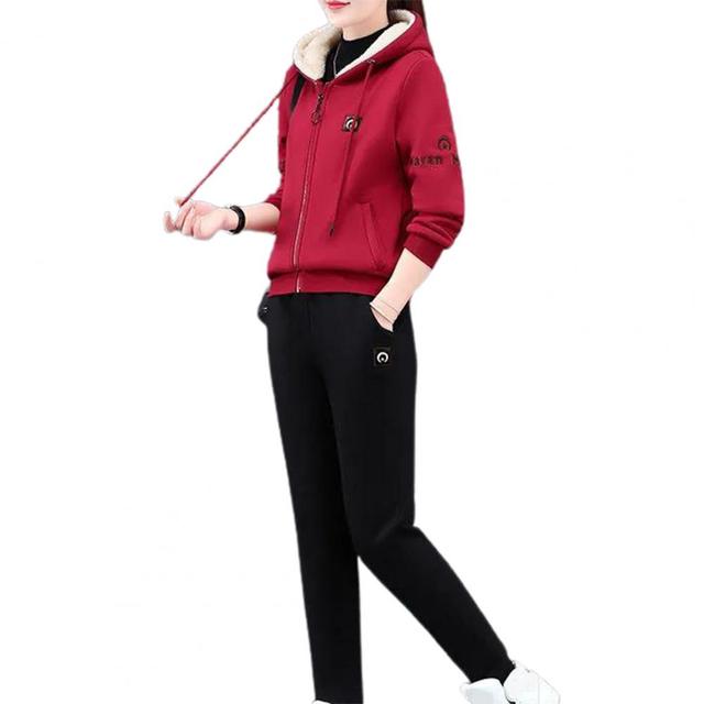 Zestaw dresowy damska bluza spodnie sportowy garnitur Jogger z kapturem ciepły i pluszowy - Wianko - 28